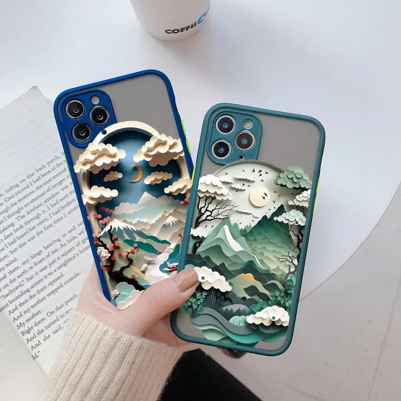 Landscape Printing phone case For iPhone XS X XR 17 16 14 11 12 13 15 Pro Max Mini 16 Plus Mountains And Rivers Shockproof Cover