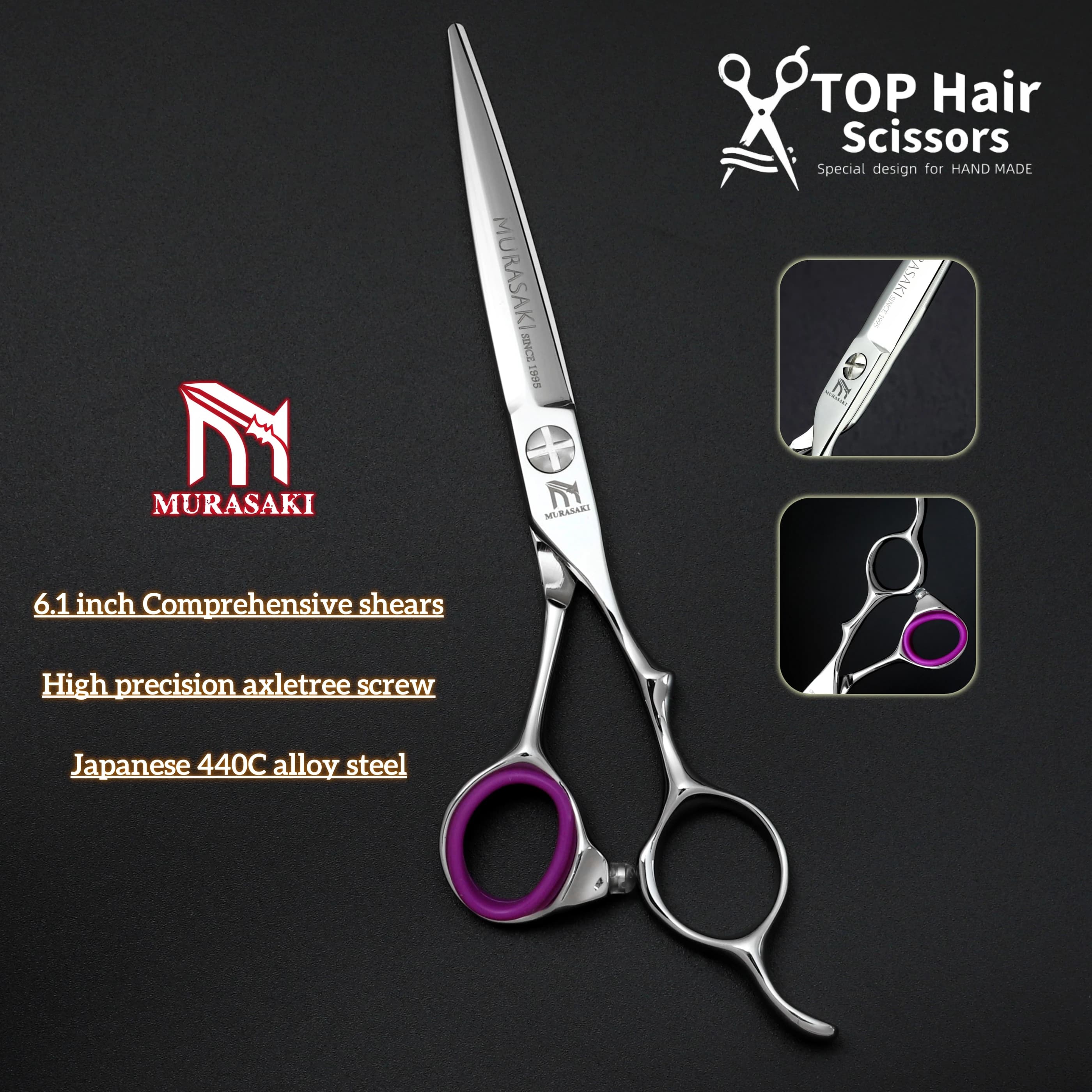 MURASAKI Professional Hairdressing Scissors, 6.1-6.5-6.8 Inch 440C Barber Shears, Ergonomic Design Handle Hair Cutting Accessori