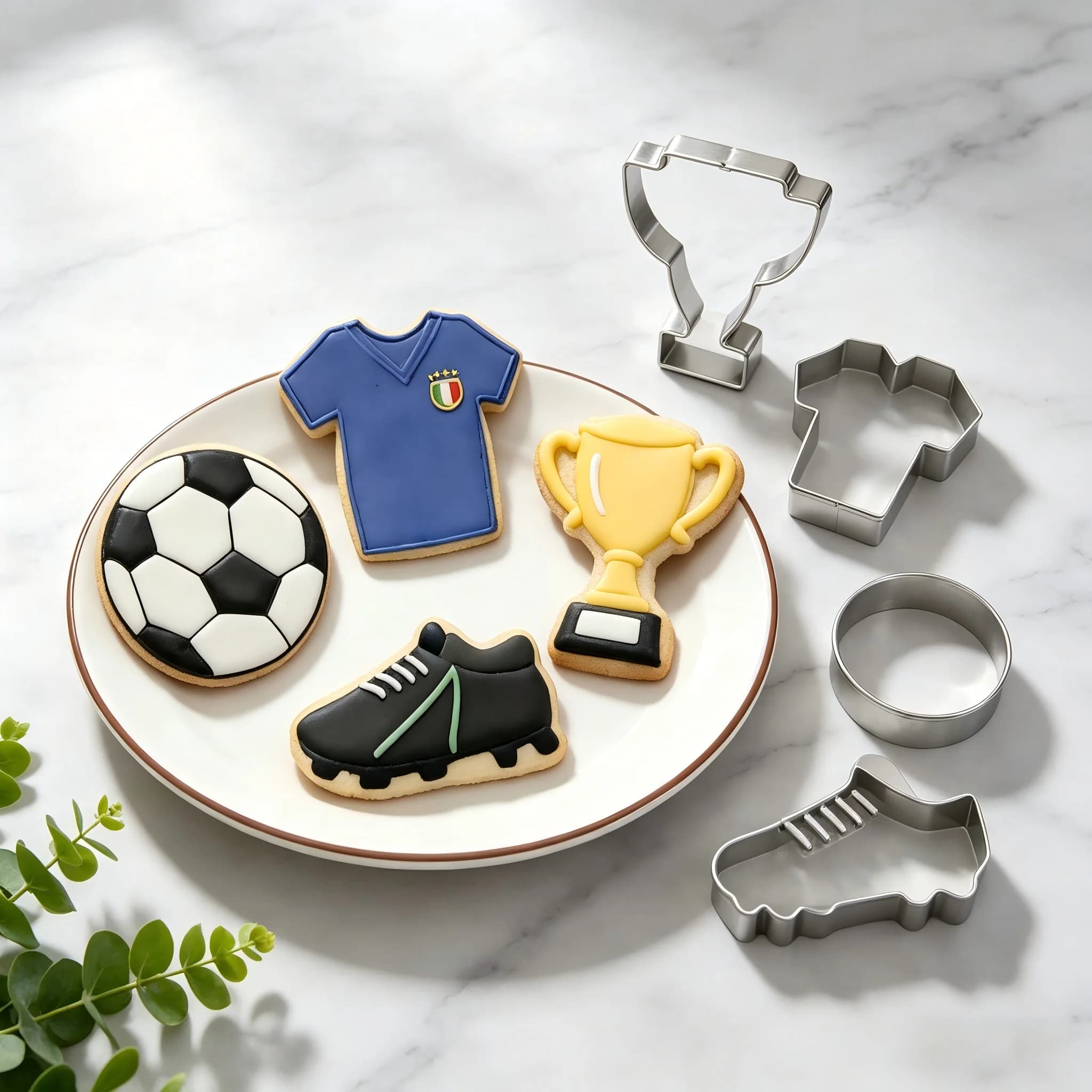 Set of 4 cookie cutters, stainless steel for food, smooth, reusable, easy to clean, cake molds, football theme, for parties and home