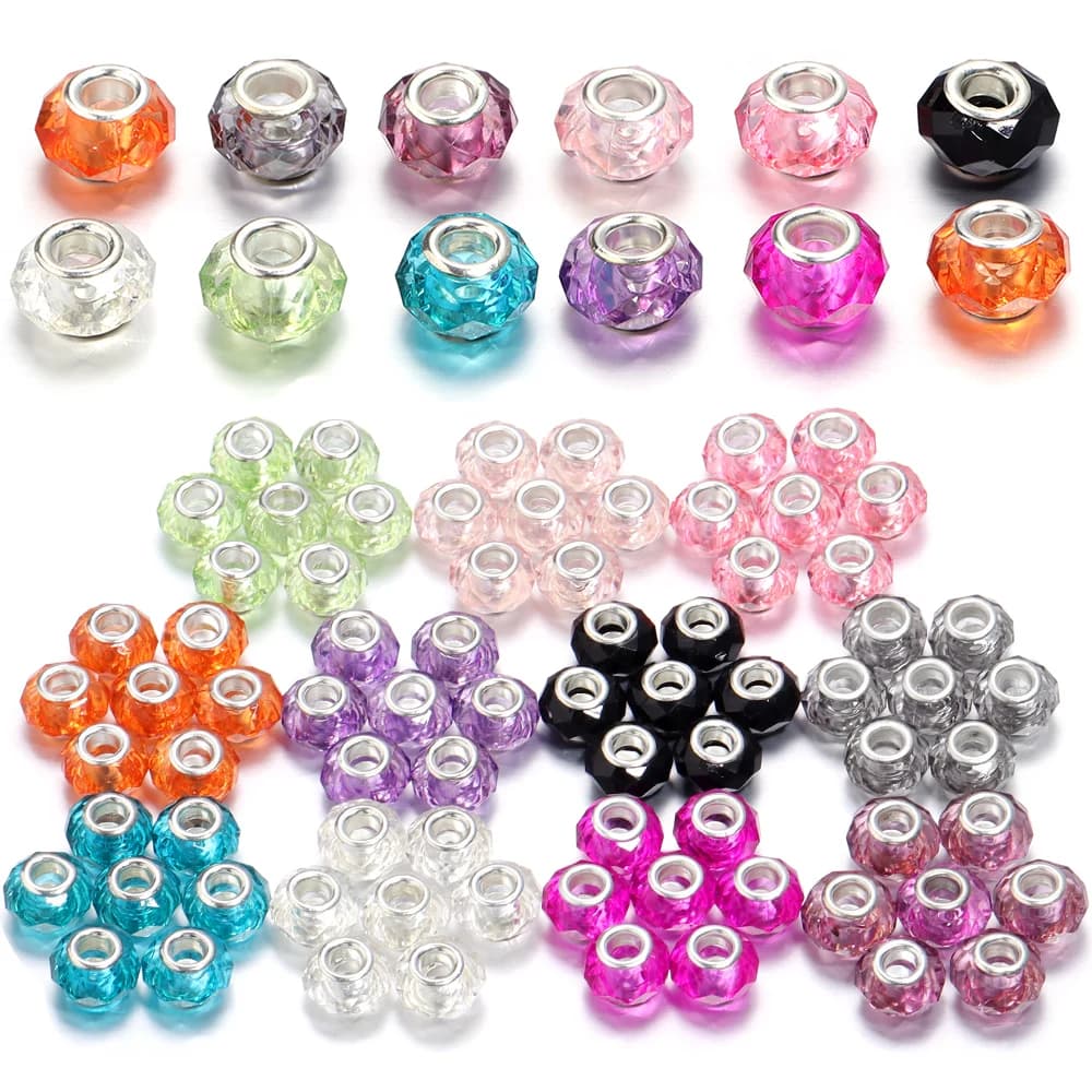 20 Pezzi Perline in Resina Trasparente Sfaccettate, Perline Rotonde con Foro Grande per Creazione di Gioielli Fai-da-Te, Bracciali e Collane