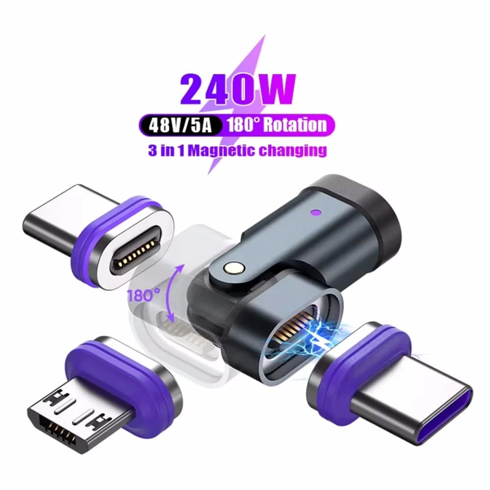 USB C Magnetic Adapter from 240 W Quick Charging Cable from USB-C to Type C from 16 pin USB C Female Converter for Samsung iPhone Xiaom MacBook