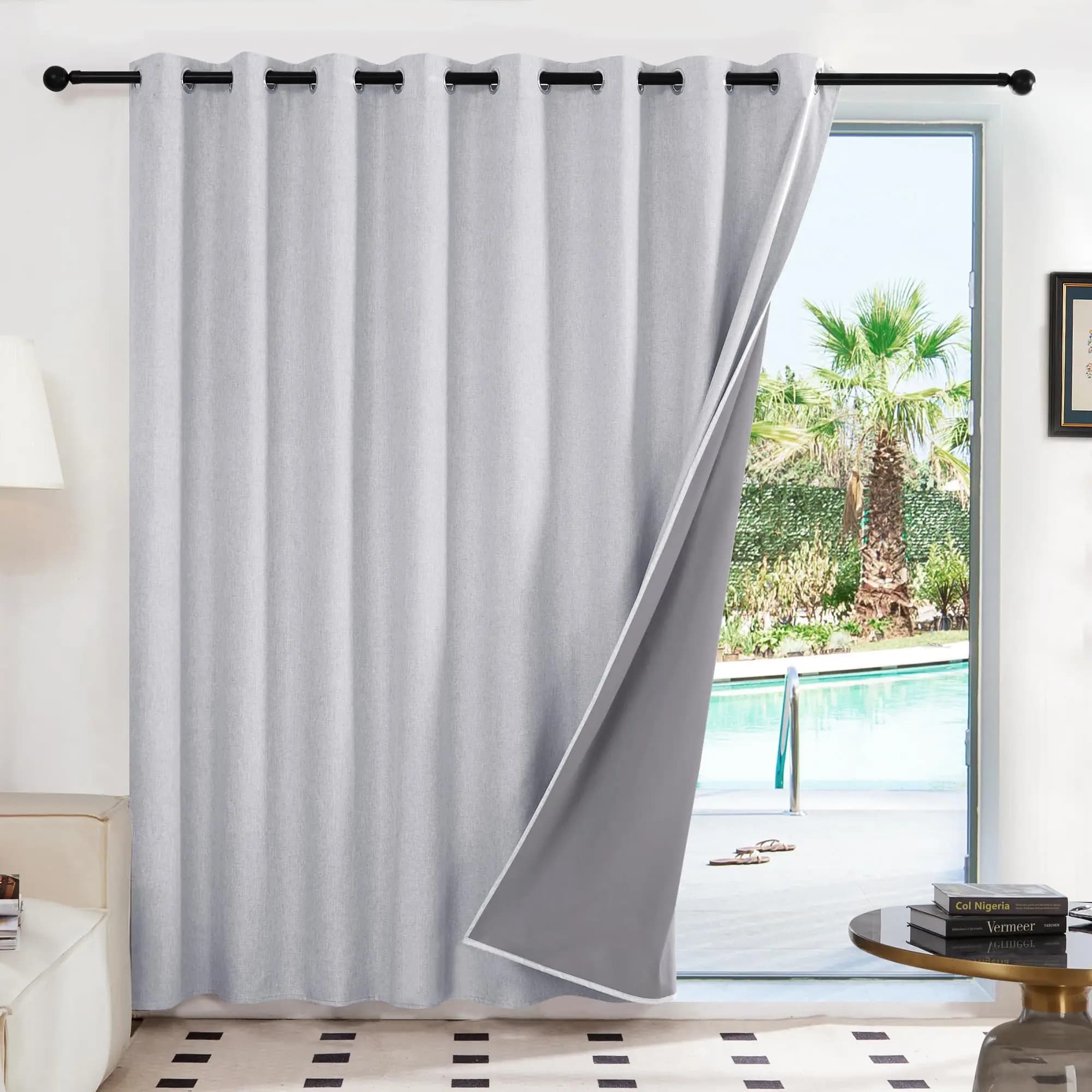 Deconovo 1 Panel Linen Look Blackout Curtain with 16 White Grommets, Silicone Coated Thermal Insulated Room Darkening Window Drape, No Tieback
