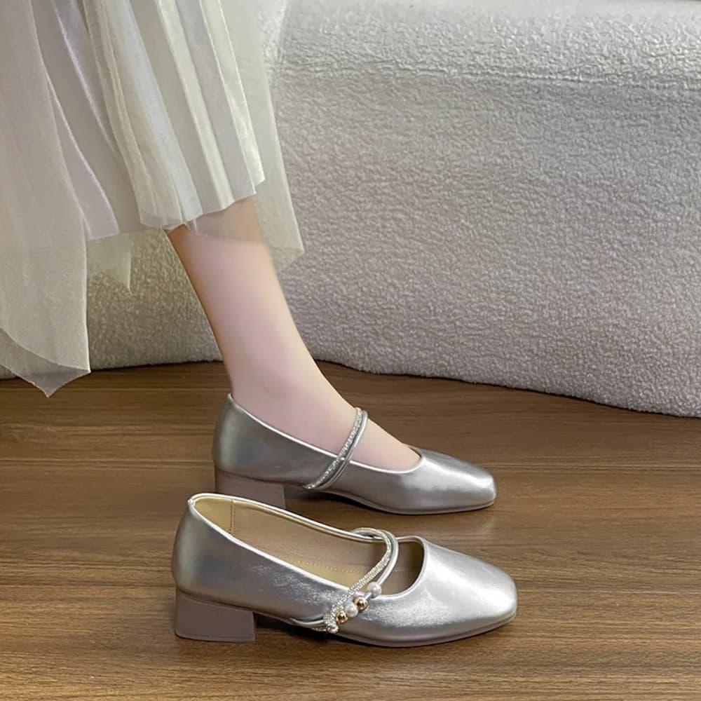 French Style Round Toe Mary Jane Women's Shoes Fashionable Buckle Strap Low Heel Casual Loafers Suitable for All Seasons