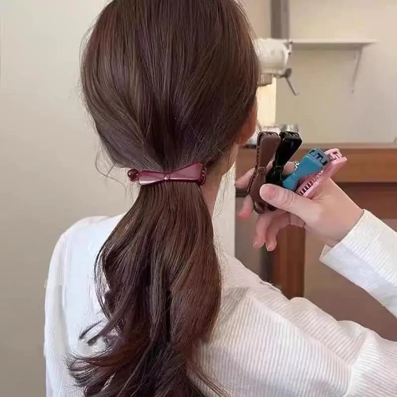 Korean Style Bow Large Banana Hair Clips Shiny Solid Color Fashion Ponytail Hair Ties For Women