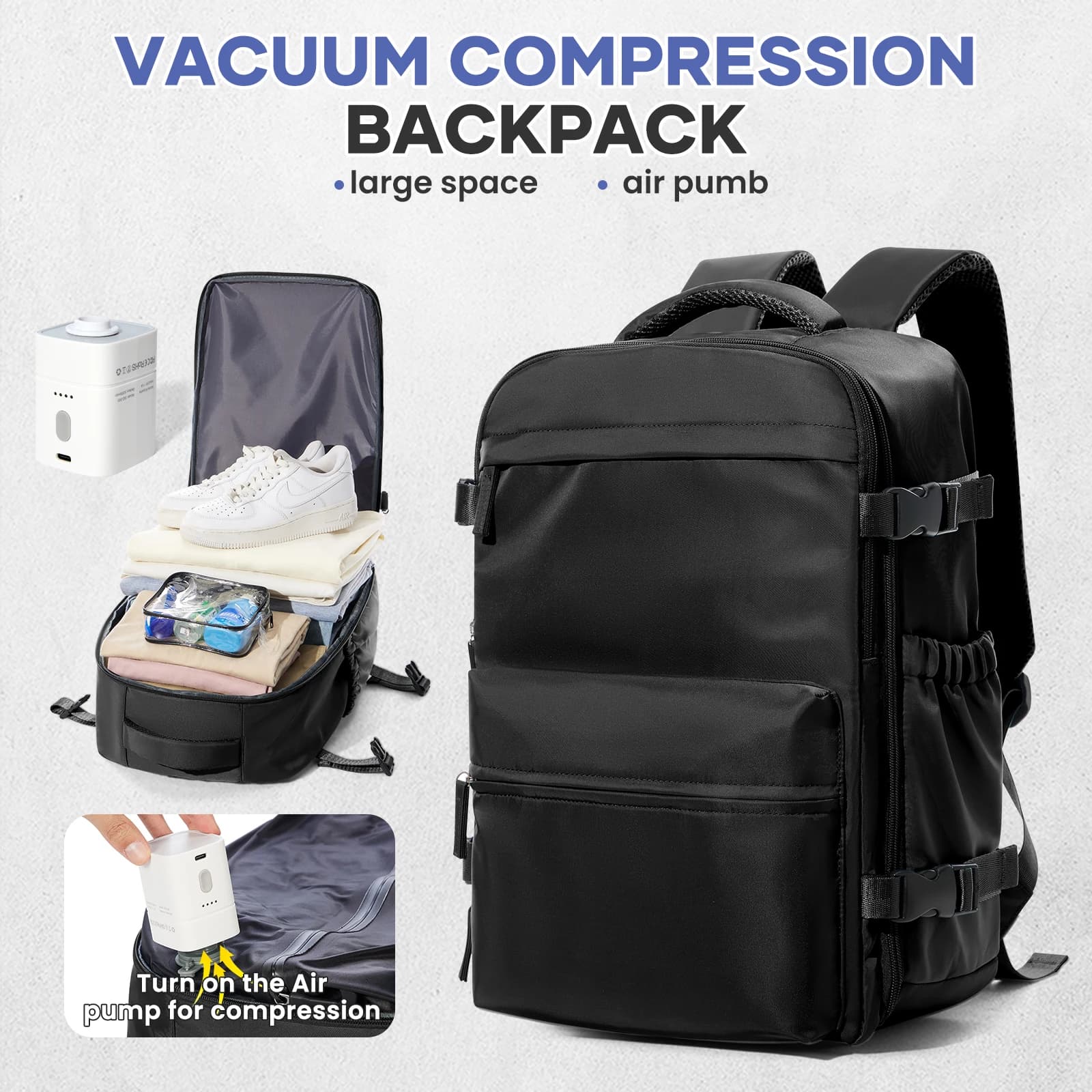 Vacuum Backpack Travel Bag for Men Large Capacity Backpack Business Laptop Backpack Women Men Expandable Backpack School Bag