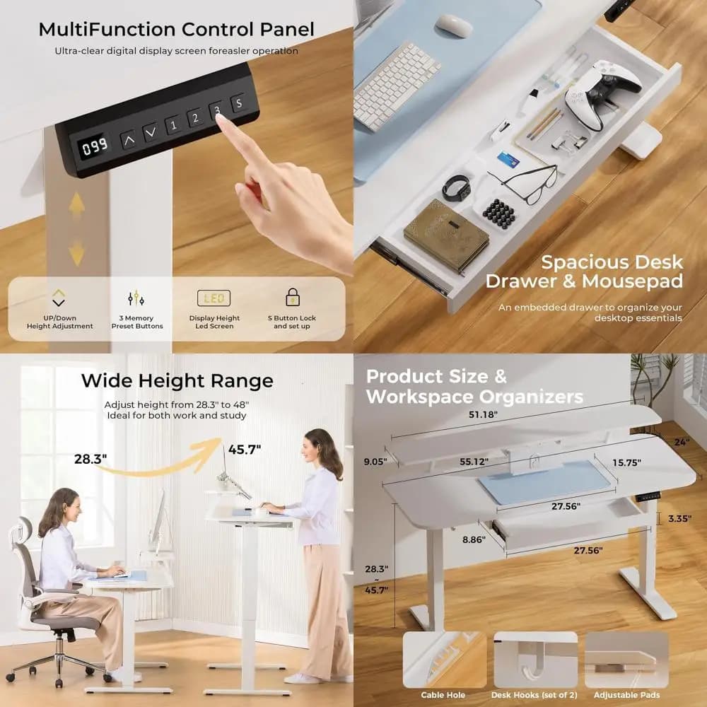 Scrivania Regolabile in Altezza 55x24 con Impostazioni Memorizzabili, Scrivania Ergonomica per Home Office con Supporto per Monitor