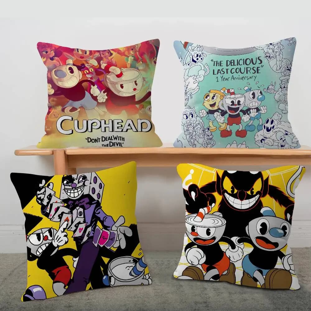 Fodera per cuscino decorativa 45x45 cm con stampa Cartoon Cupheads, per divano e letto, stile anime, alla moda