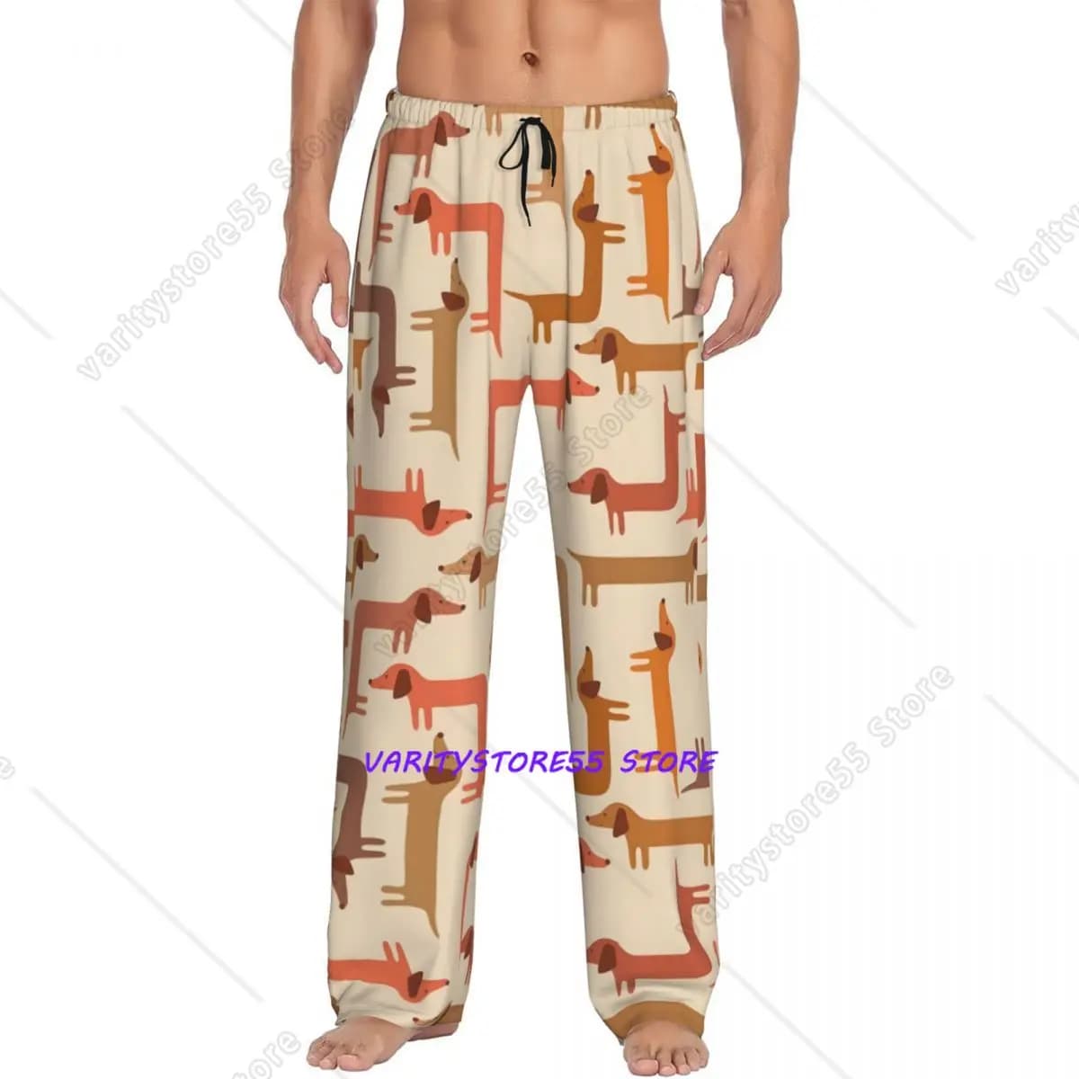 Custom Dachshund Dog Pajama Pants Sleepwear Men Elastic Waistband Sausage Dogs Sleep Lounge Bottoms with Pockets