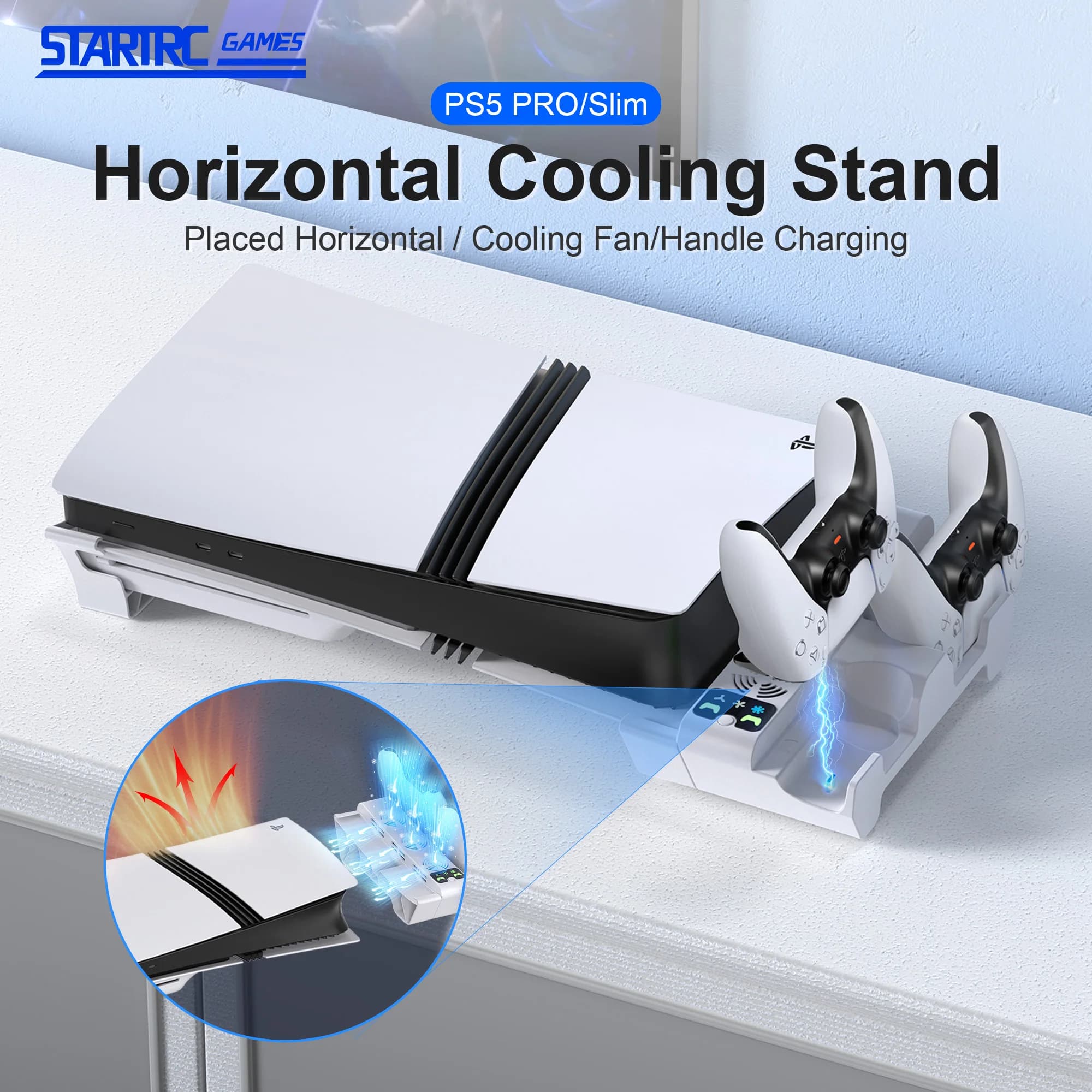 Base di raffreddamento con staffa orizzontale per Sony PS5 Pro/Accessori per console slim Playstation 5 Pro/Caricatore con impugnatura sottile