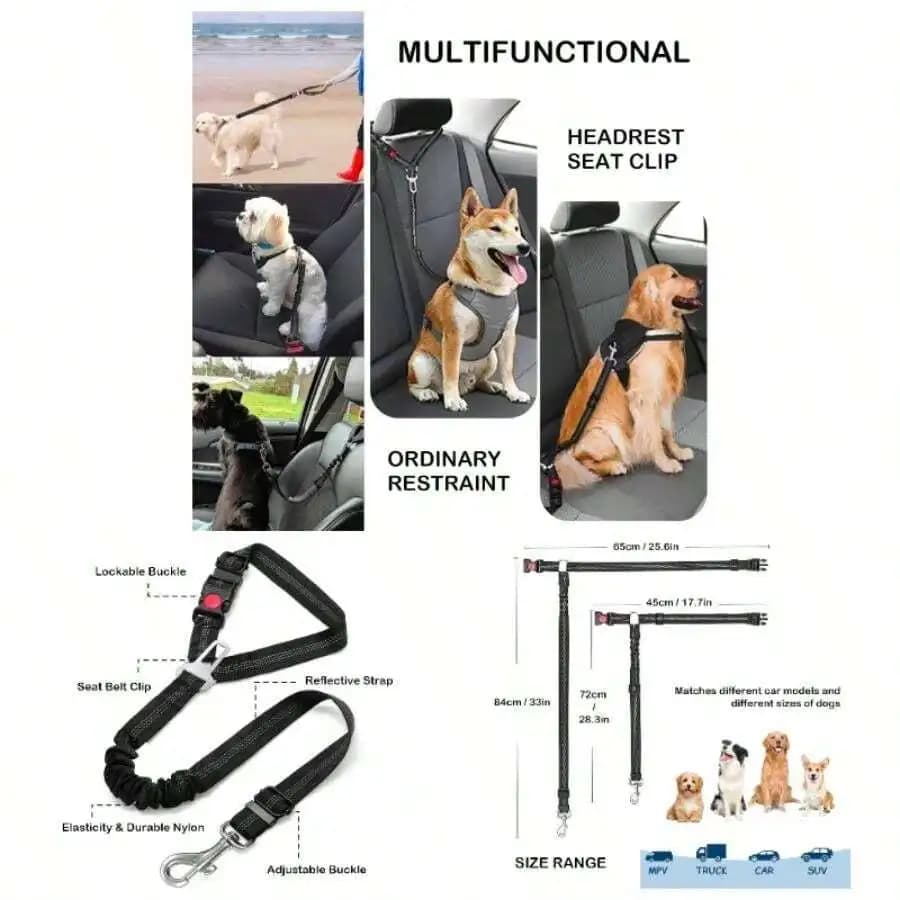 Cintura di sicurezza per cani rimovibile per auto, guinzaglio 3 in 1 per animali domestici, dispositivo di contenimento retrattile