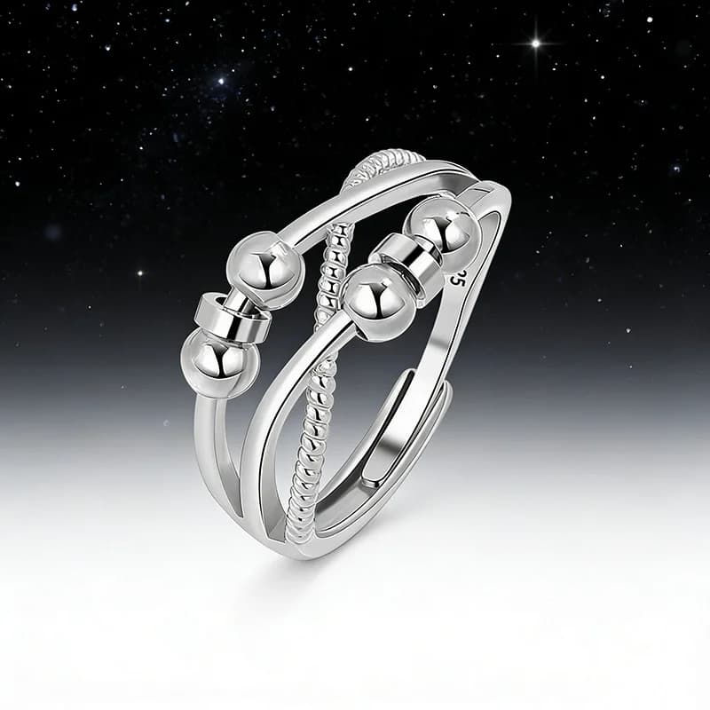 Anello Antistress Girevole con Sfere Metalliche, Gioiello da Dito Regolabile, Regalo di Compleanno per Donne, Accessorio Antiansia
