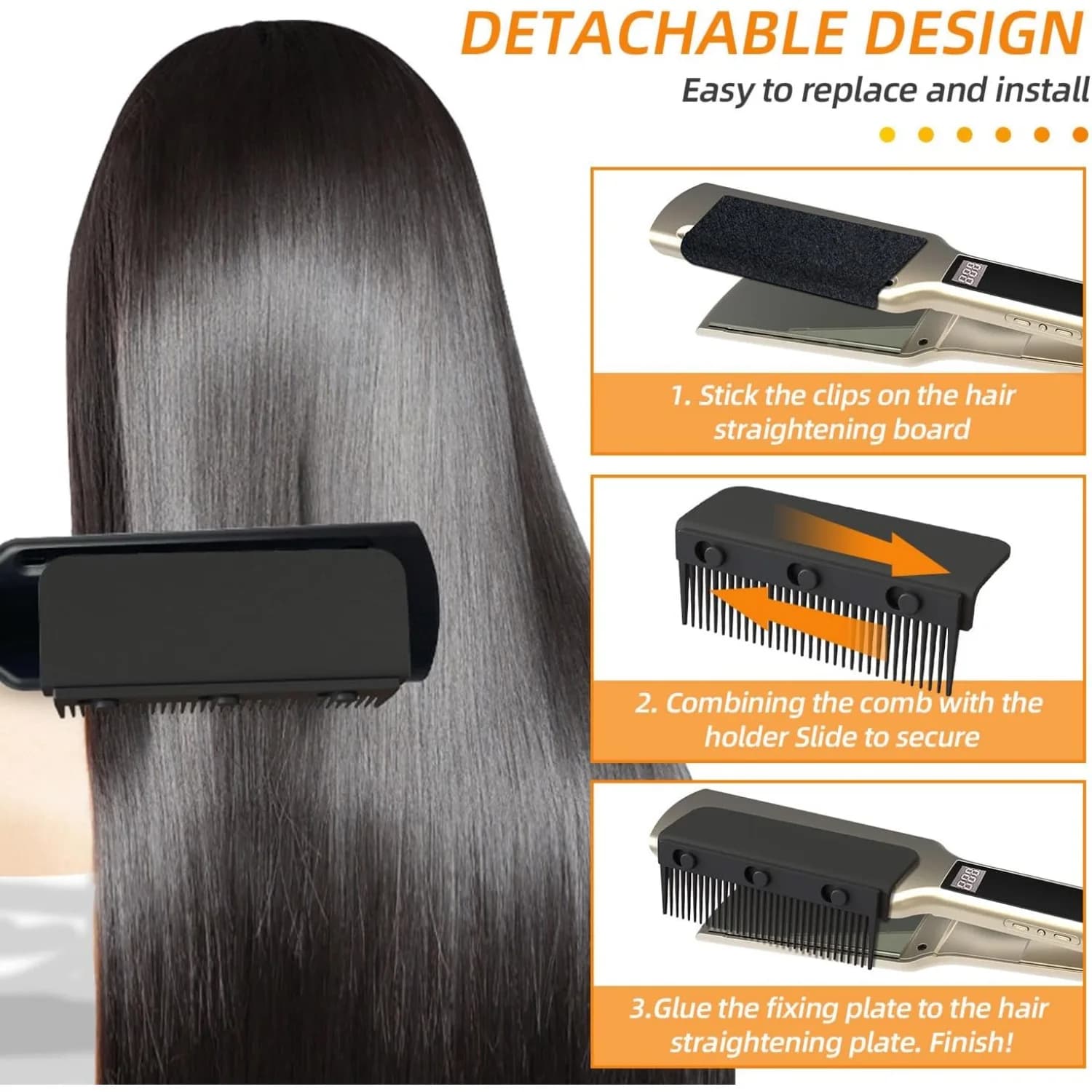 Flat iron comb Attachment Hair plate Reusable comb comb with handle Clip on Disassemble Agile comb Hair styling tool