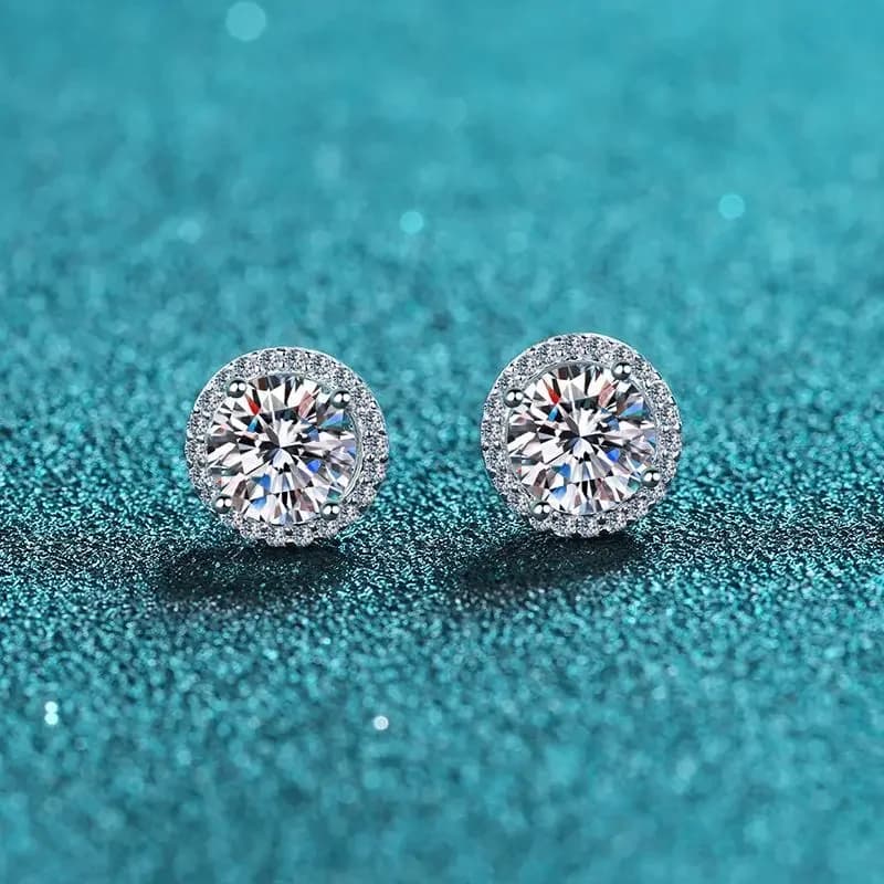 Oro 18 carati intarsiato con diamanti, orecchini da donna con borsa quad rotonda con diamanti in platino moissanite PT950 da 1 carato, orecchini alla moda