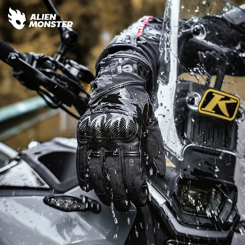 Guanti da moto invernali in vera pelle per tenere al caldo guanti da moto con protezione in fibra di carbonio impermeabili anticaduta