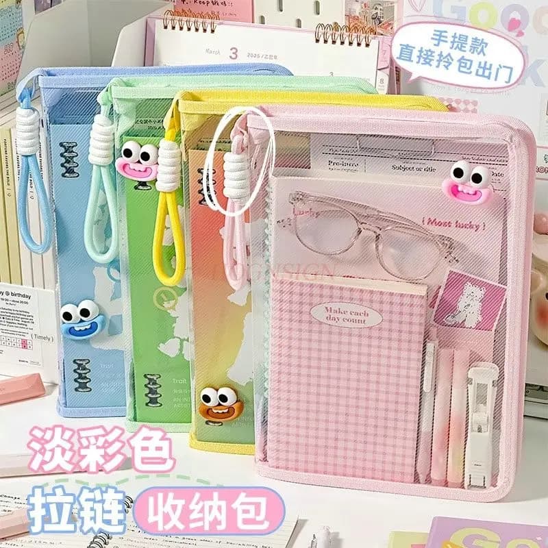 1pcs A4 transparent zipper file bag, thickened large opening student book bag, waterproof exam tutoring bag