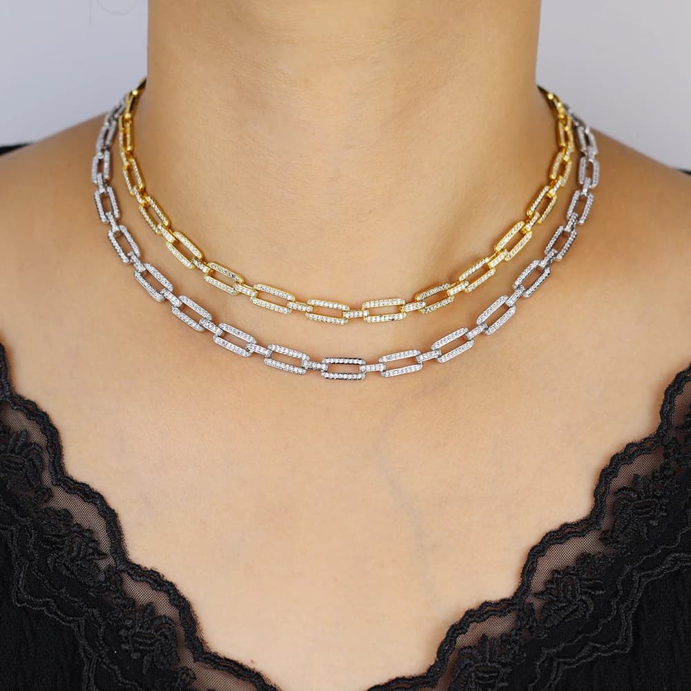 Micro pavimentato 5A CZ Sparking Bling Gioielli di moda Graffetta geometrica Rettangolo Catena cubana Collana girocollo Set di orecchini a goccia