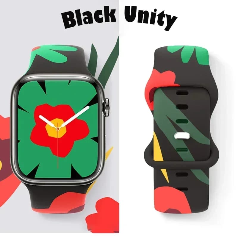 Cinturino Unity nero per cinturino Apple Watch 44mm 45mm Ultra 2 49mm 41mm 40mm Bracciale leopardo in silicone stampato iWatch 9 8 7 6 5 4 SE