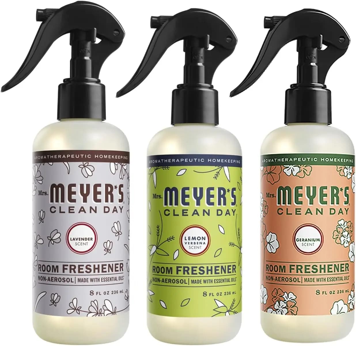 Set di 3 Deodoranti Spray per Ambienti al Limone Verbena, Geranio e Lavanda con Oli Essenziali per un Rinfresco Istantaneo della Stanza