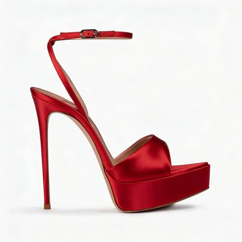Summer new pointed fish mouth silk ribbon waterproof platform sandals banquet dress large size high-heeled women's shoes