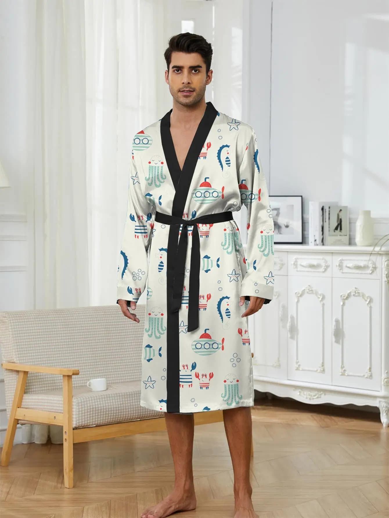 1pcs Men's Robes 2026 Spring/Summer sleepwear Breathable 3D Printed Robe man Sleepwear Bathrobe men Graphic robe