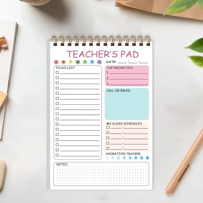 50 Sheets Daily Planner Notepad Top‑Bound Spiral To‑Do List Notebook Layout Schedule Organizer for Teacher Work Planning