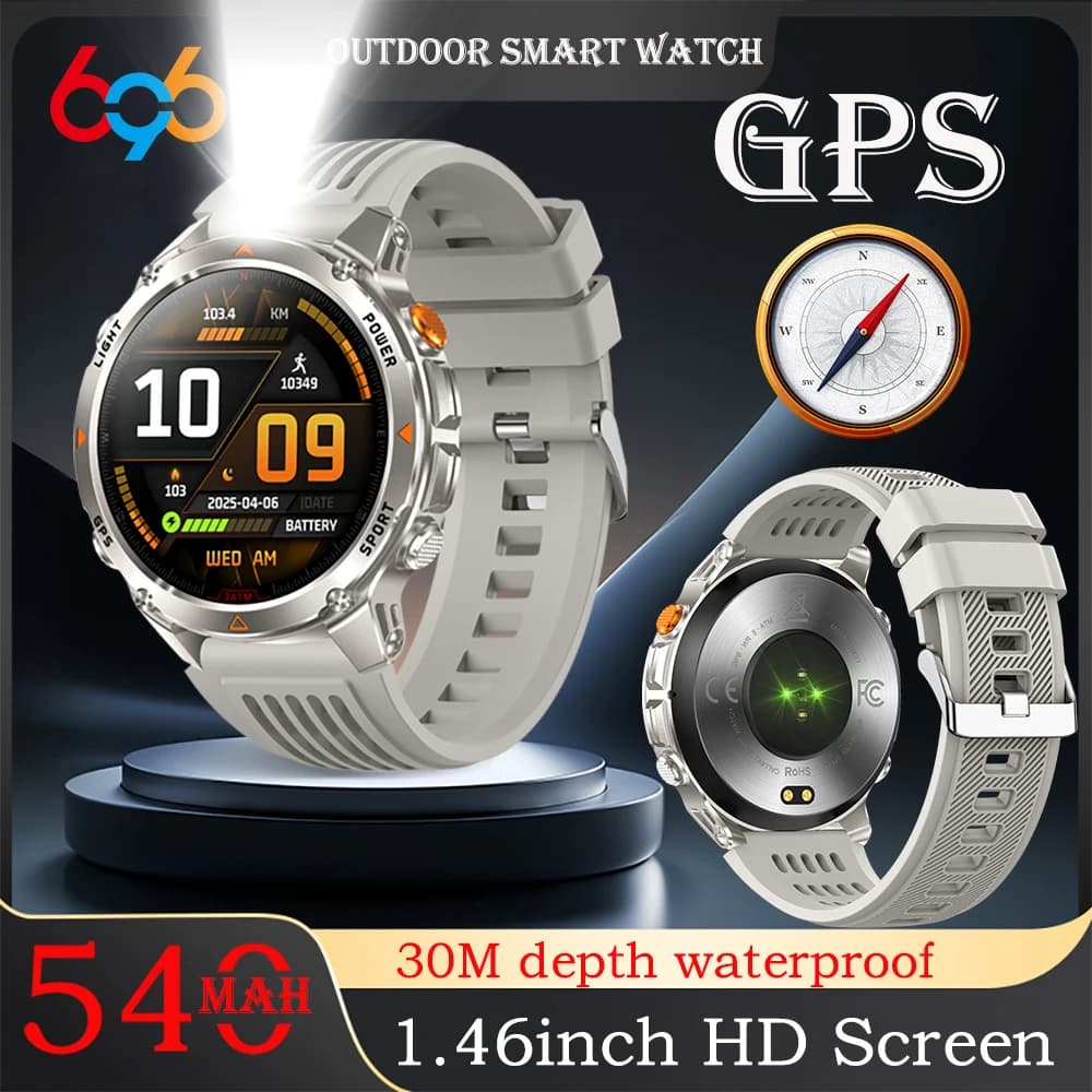 Rotundity Outdoors GPS Sports Smartwatch 30M Waterproof Compass Flashlight Altitude Pressure Blue Tooth Call Health Smart Watch