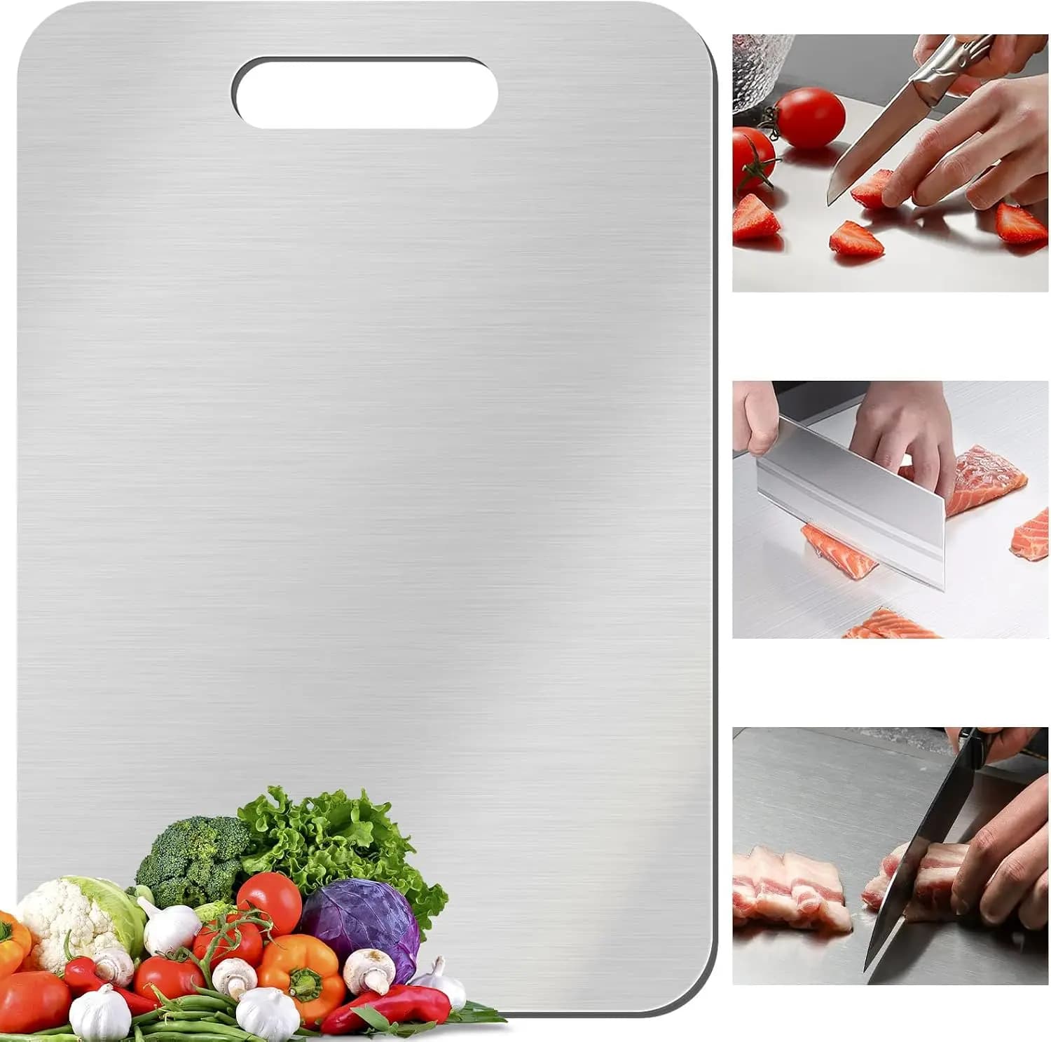 1 Pack New Upgrade Food Grade Pure Titanium Cutting Board Double Sided Non Stick Anti-Rust Chopping Mat For Cutting Vegetables Meat Dough Kneading Household Kitchen Baking Prep Tool