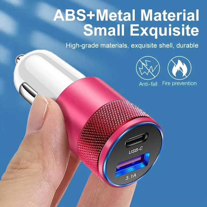 Caricabatterie USB per Auto con Ricarica Rapida PD e Luce Ambientale LED Compatibile con iPhone, Android, Xiaomi, ecc.