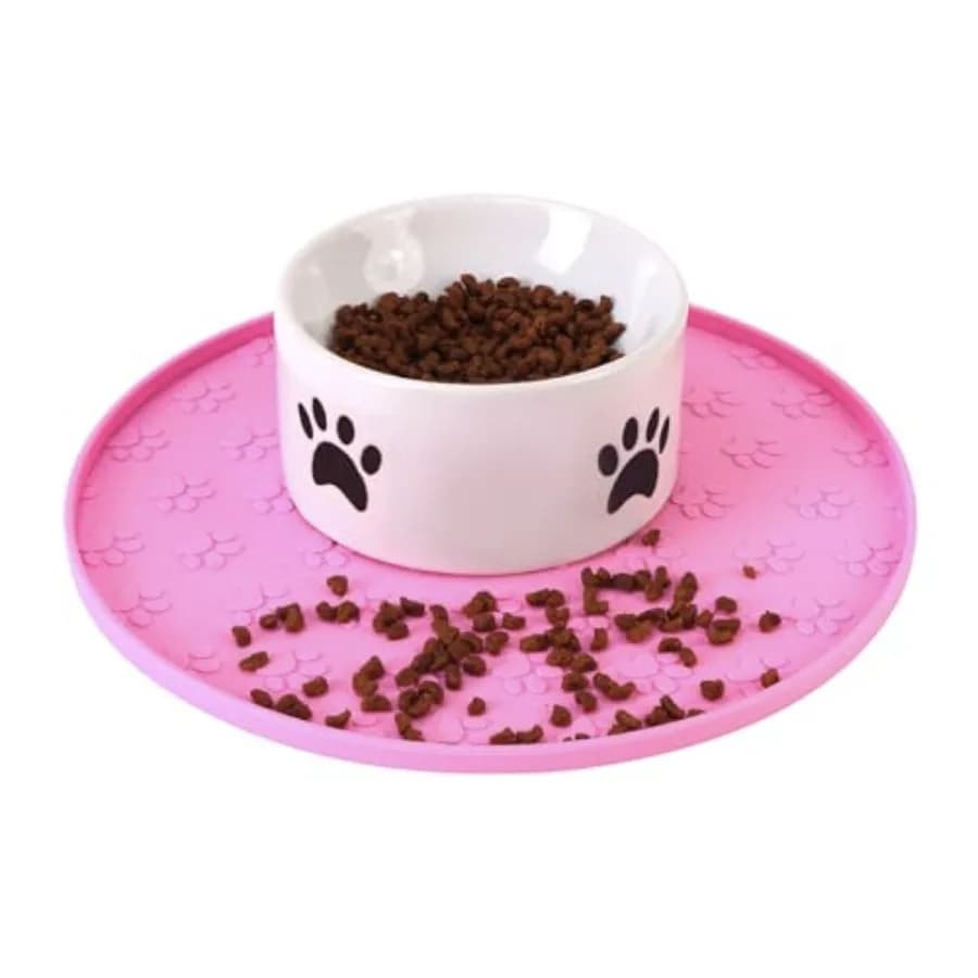 Silicone Pet Food Mat - Waterproof Dog Food Bowl Mat Cat Feeding Mat Thicker Pet Placemat Eating Mat with High Lip to Prevent S