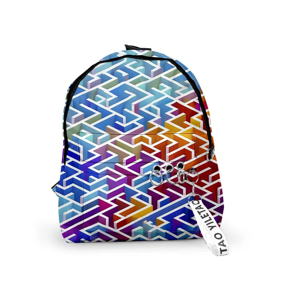 Zaini modello labirinto popolare Hip Hop Borse da scuola per alunni per ragazzi/ragazze Portachiavi con stampa 3D Zaini piccoli carini impermeabili Oxford