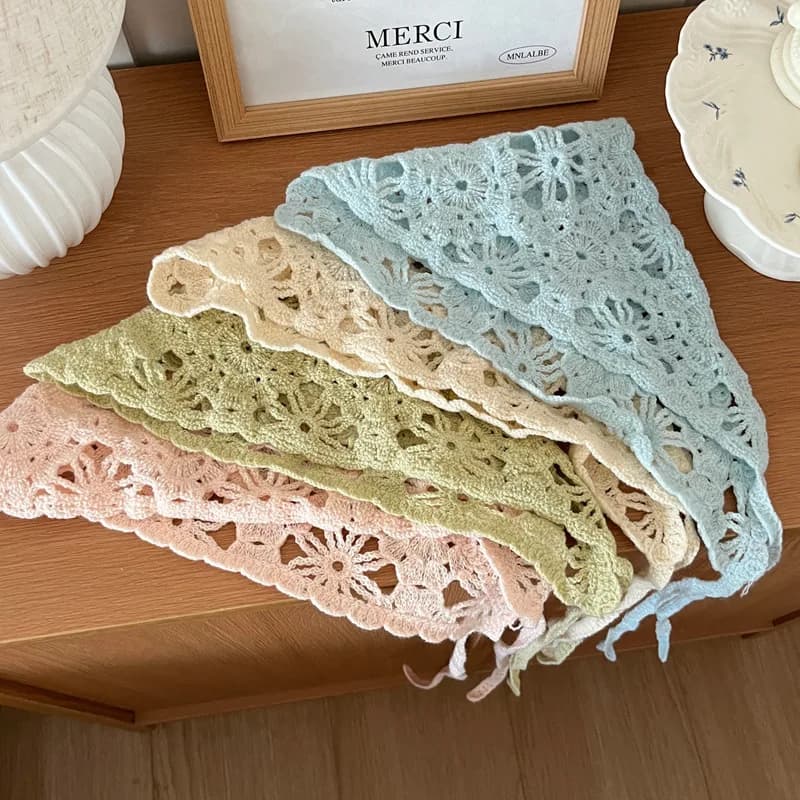 1 pz nuova estate uncinetto sciarpa per capelli cava triangolo fascia turbante donna pastorale francese asciugamano foulard da viaggio