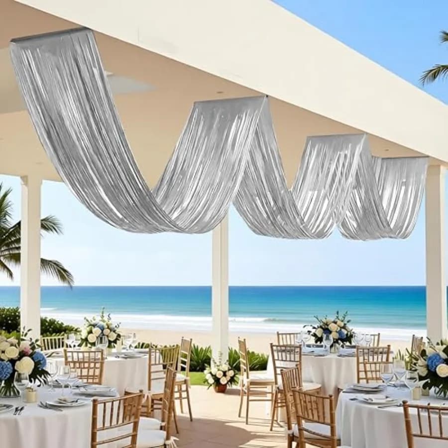2Pcs Metallic Foil Ceiling Fringe Curtains for Birthday Wedding Bridal Shower Party Decorations Hanging Decor 14.7ft Silver