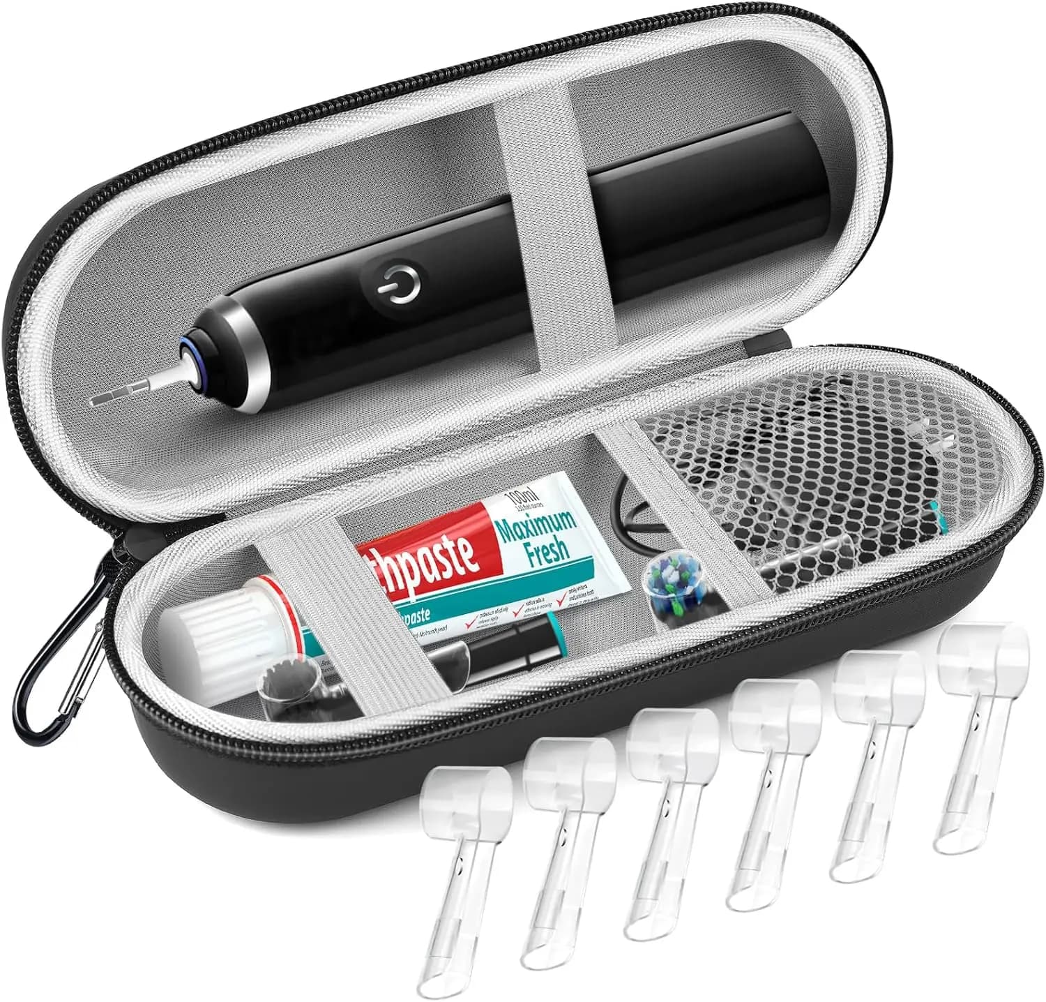 Custodia da viaggio per spazzolino elettrico, rigida con 6 tappi protettivi, compatibile con Oral-B e Philips Sonicare, nera