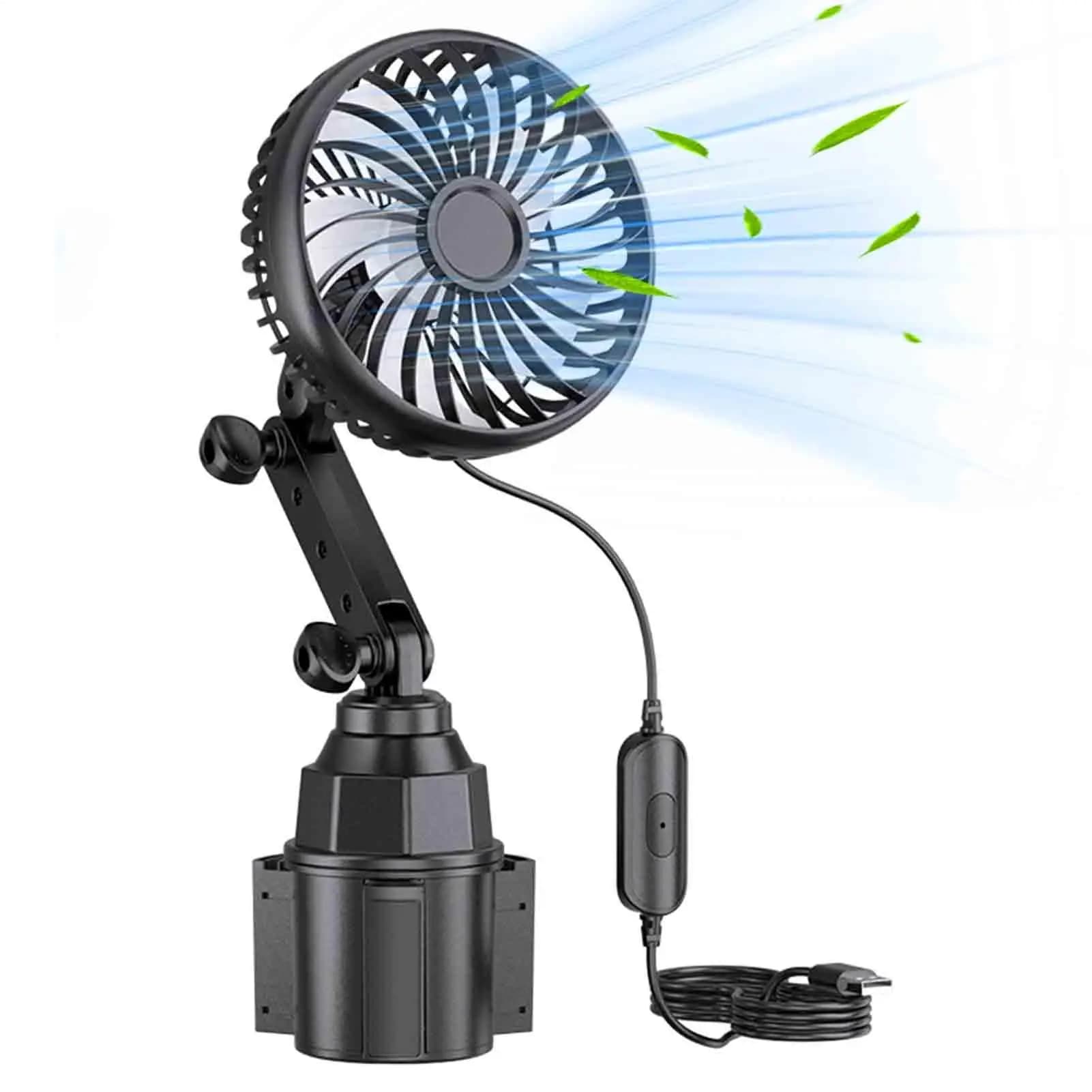 Car Cooling Fan Cup Holder Single-Head Electric Fan Automotive Cooling Gadget For Sedan Automotive Truck SUV RV Camping Driving
