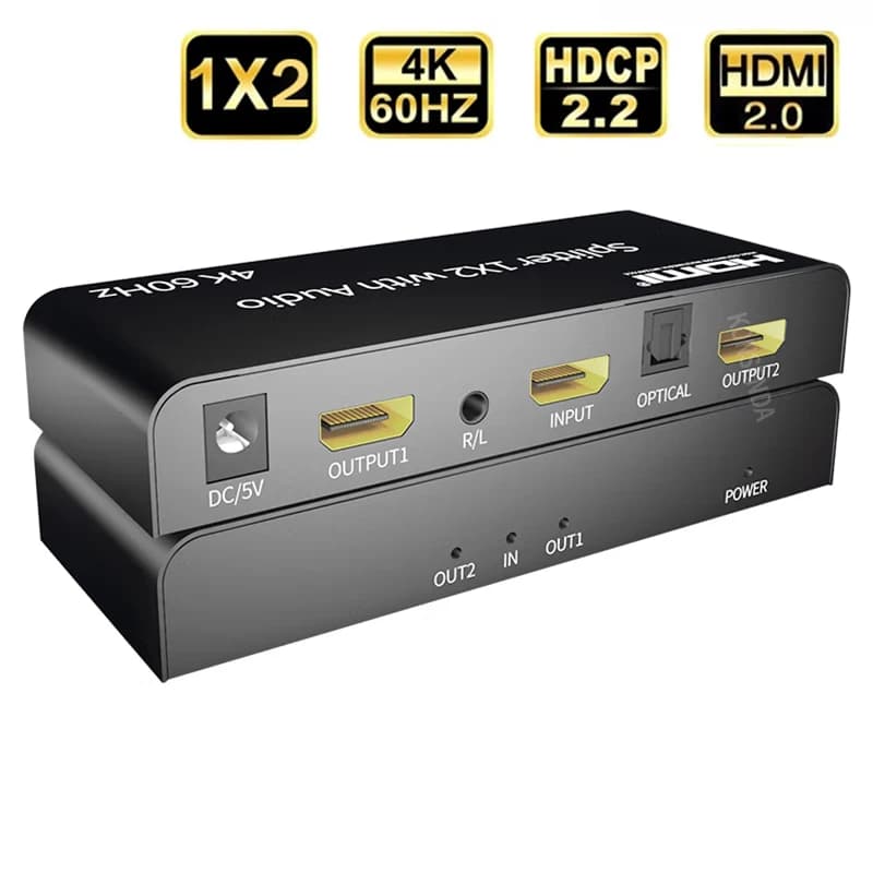 4K 60Hz HDMI Splitter Audio Extractor 1x2 Splitter HDMI Switch 1 in 2 out with Optical Toslink + 3.5mm Audio out for PS5/4 PC TV