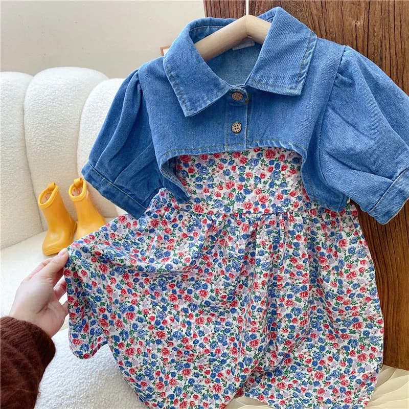 Estate bambini ragazze set di abbigliamento Top in Denim scialle + gonna floreale bretella bambino vestiti per bambini vestito ragazze moda bambini vestito