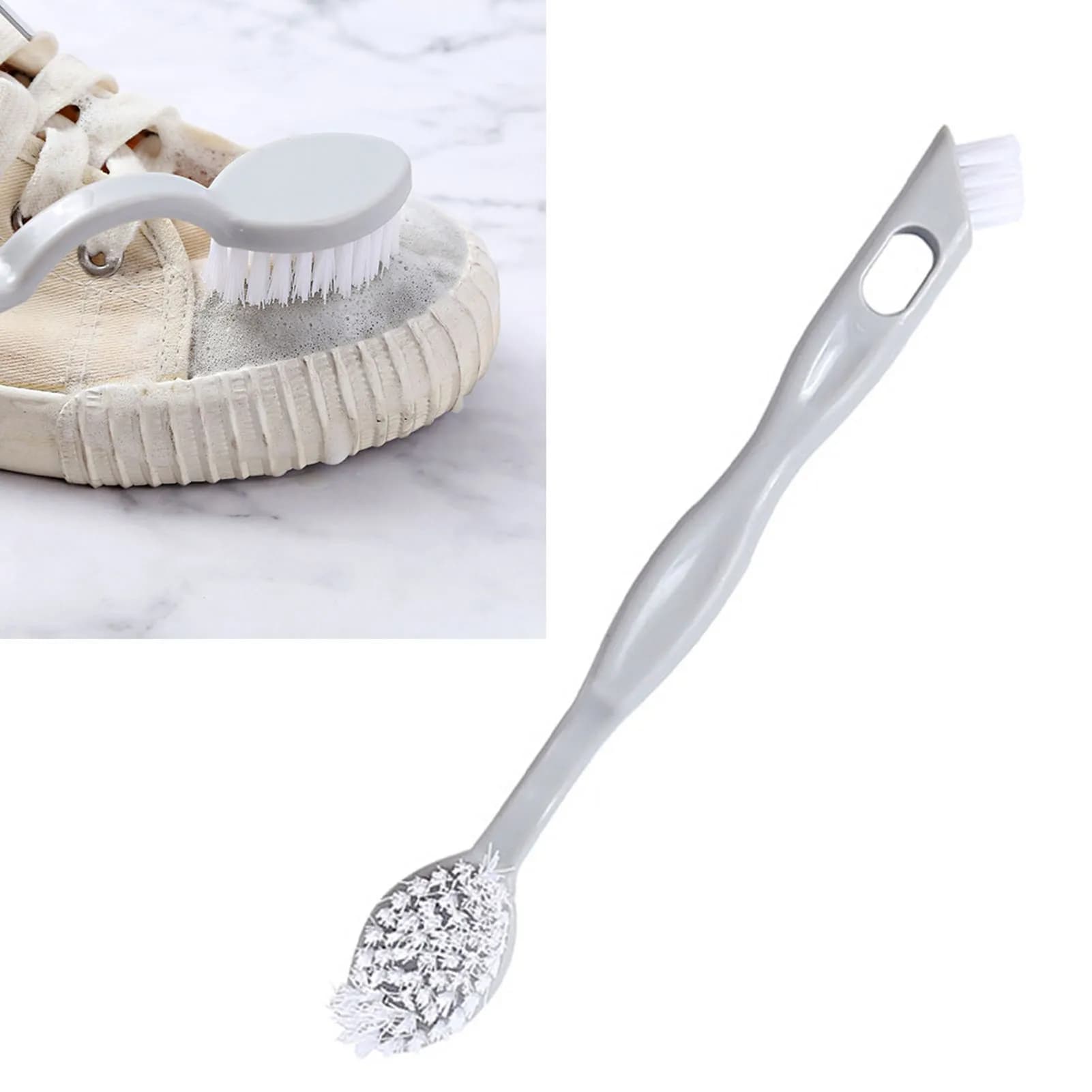Spazzola per Scarpe a Doppia Testa con Manico Lungo, Spazzola per Pulizia Morbida con Foro per Appendere, Impugnatura Comoda in Plastica, Spazzola per Sneaker
