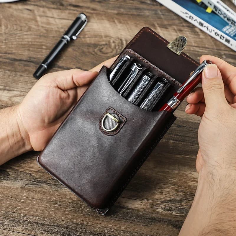 Astuccio per penna stilografica realizzato a mano in vera pelle di lusso per borsa per 3-5 penne con chiusura in ottone Materiale scolastico per ufficio di cancelleria