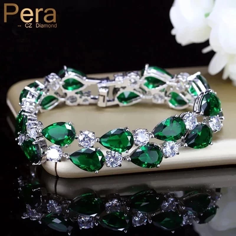 Pera di Lusso CZ Verde Cubic Zirconia Pietra di Grandi Dimensioni Donne Del Braccialetto di Fascino Braccialetti Accessori Gioielli Da Sposa per Le Damigelle D'onore B029