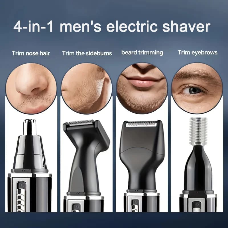 Beauty set for all uses 4 in 1, painless cutting of nose hairs, beard, eyebrows, finishing and shaver in one to create a delicate face