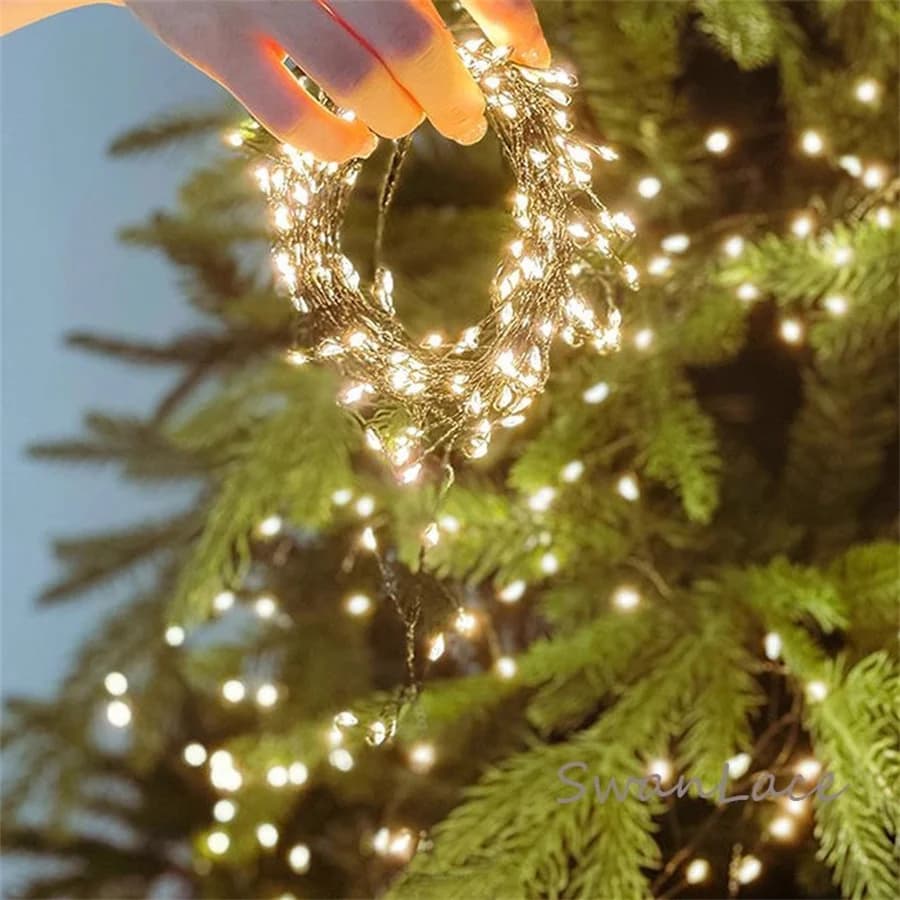 D5 600/900 LED Outdoor Christmas Tree Twinkle Firecracker String Lights Xmas Green Copper Wire Cluster Fairy Lights with Remote