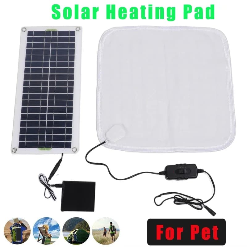 Coperta riscaldante elettrica solare da 50 W Tappetino riscaldante per animali domestici Riscaldatore per coperta elettrica con pannello solare con scatola di accumulo di energia Scaldino esterno
