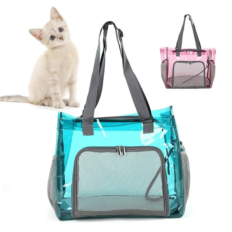 Zaino porta animali domestici in PVC per cani e gatti - Borsa da viaggio con rete di ventilazione, tracolla portatile/a tracolla per avventure all'aria aperta