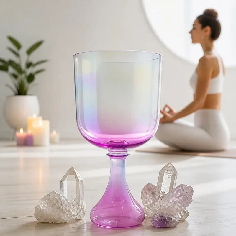 STAR LIN KUP 7.9 Inch 432Hz E Note Crystal Singing Bowl Hand Carved Chalice Style High End Alchemy Sound Healing Meditation