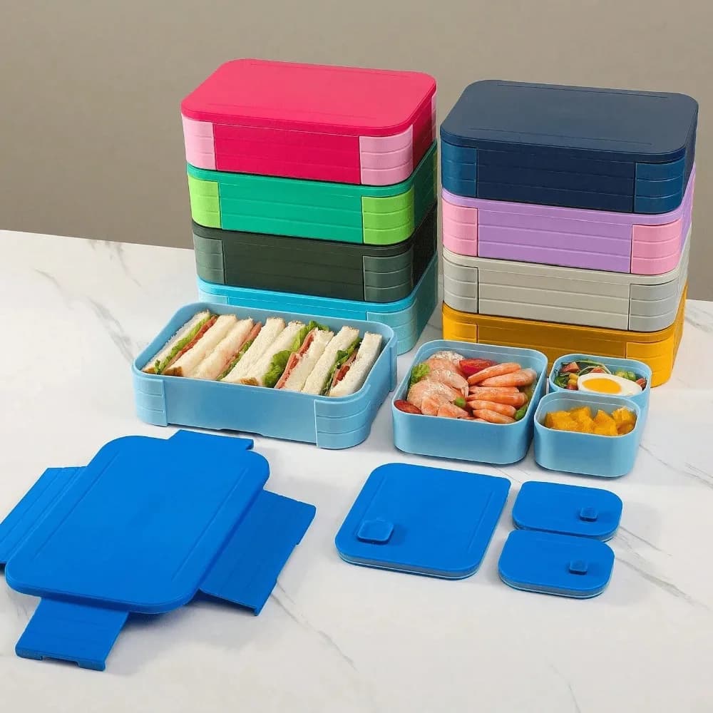 4-Compartment Bento Lunch Box - Vibrant, Leak-Proof Meal Container With Sealed Lid & Air Vent, Perfect For Office, School, Or Outdoor Use, Microwave Friendly, Polypropylene Material