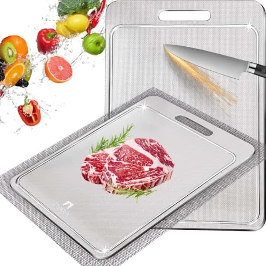 Tagliere in Titanio Puro al 100% con Scanalatura, Resistente ai Graffi, con Base Antiscivolo per Cucina