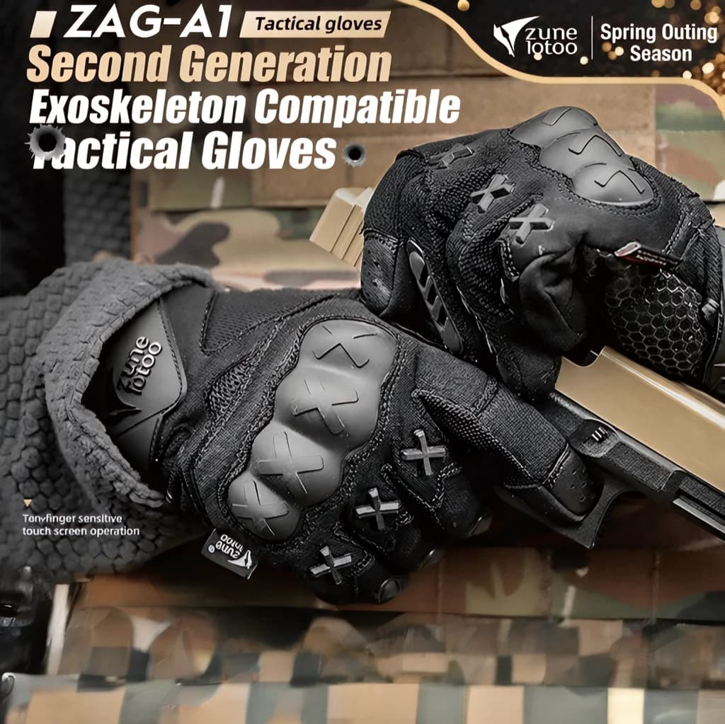 Zunelotoo Tactical Gloves - Outdoor Men's Motorcycle Riding Gloves with Ten Fingers for Touchscreen Use, Durable and Anti-Slip