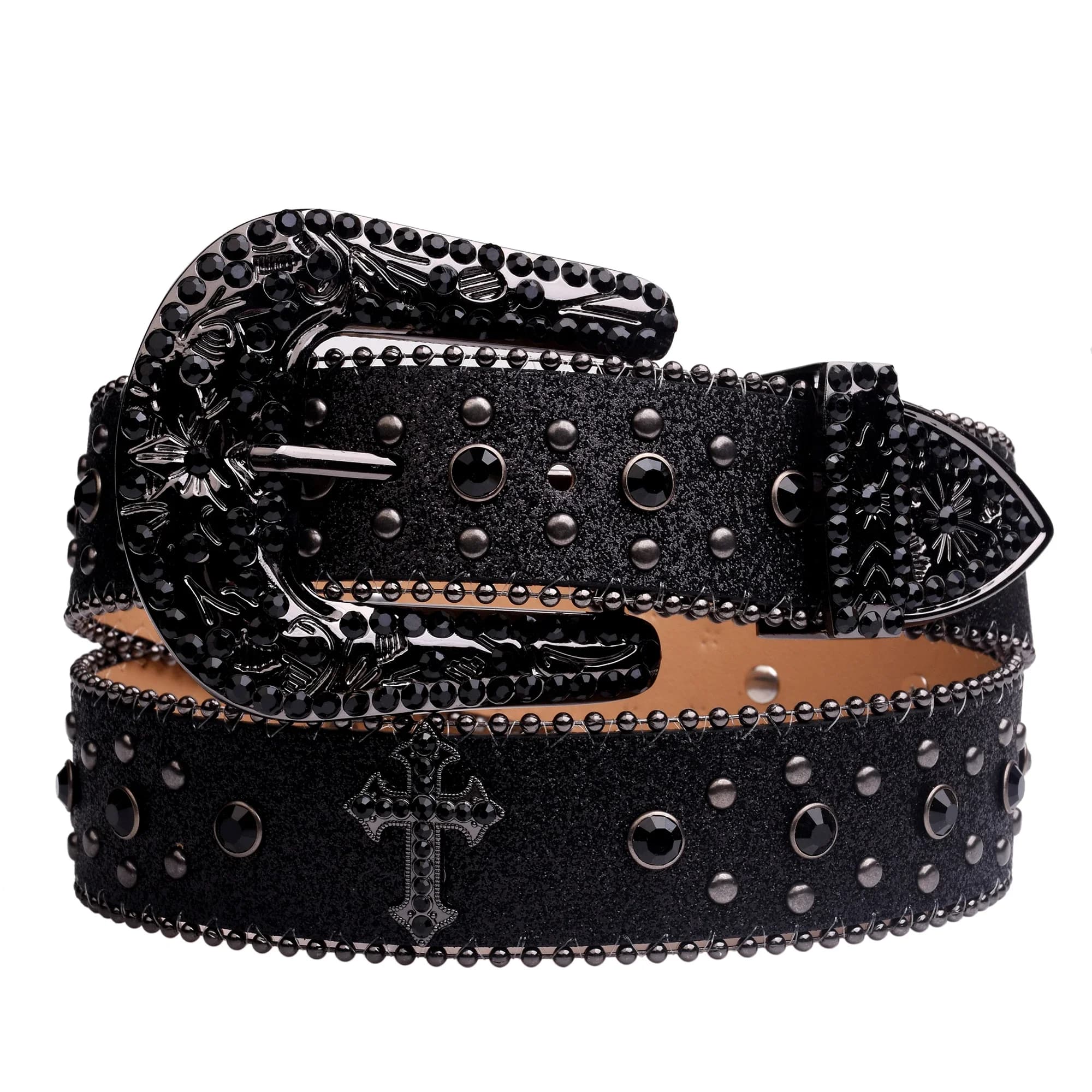 Jeans da uomo Cintura con strass di grandi dimensioni Cintura con diamanti da donna Denim occidentale Rivetto lucido Design in pelle HipHop Punk Rock Stile Y2K