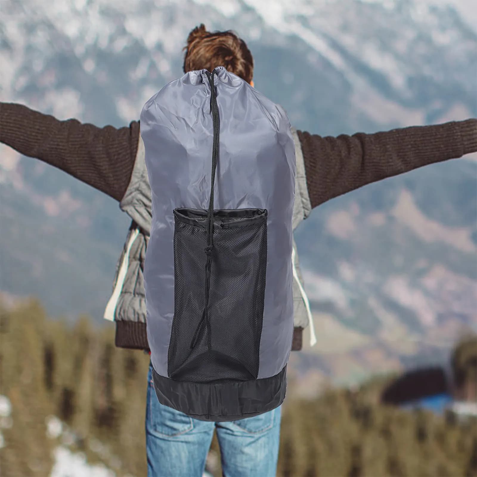 Zaino porta biancheria grande in nylon resistente, organizer per vestiti sporchi, borsa portaoggetti verticale con tracolla regolabile e robusta per la casa