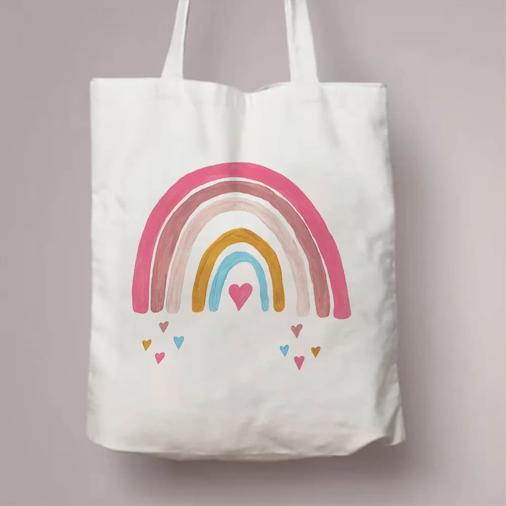 Solid Pastel Nested Arc Rainbow Canvas Tote Bag Stylish Carry Bag For Picnics Weekend Trips And Holiday Gift